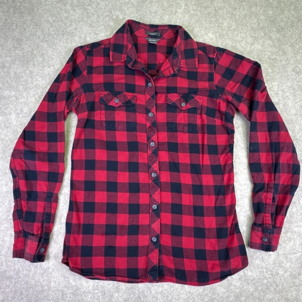 Eddie Bauer Women's Classic Fit‎ Long Sleeve Flannel Rad & Black Size Small